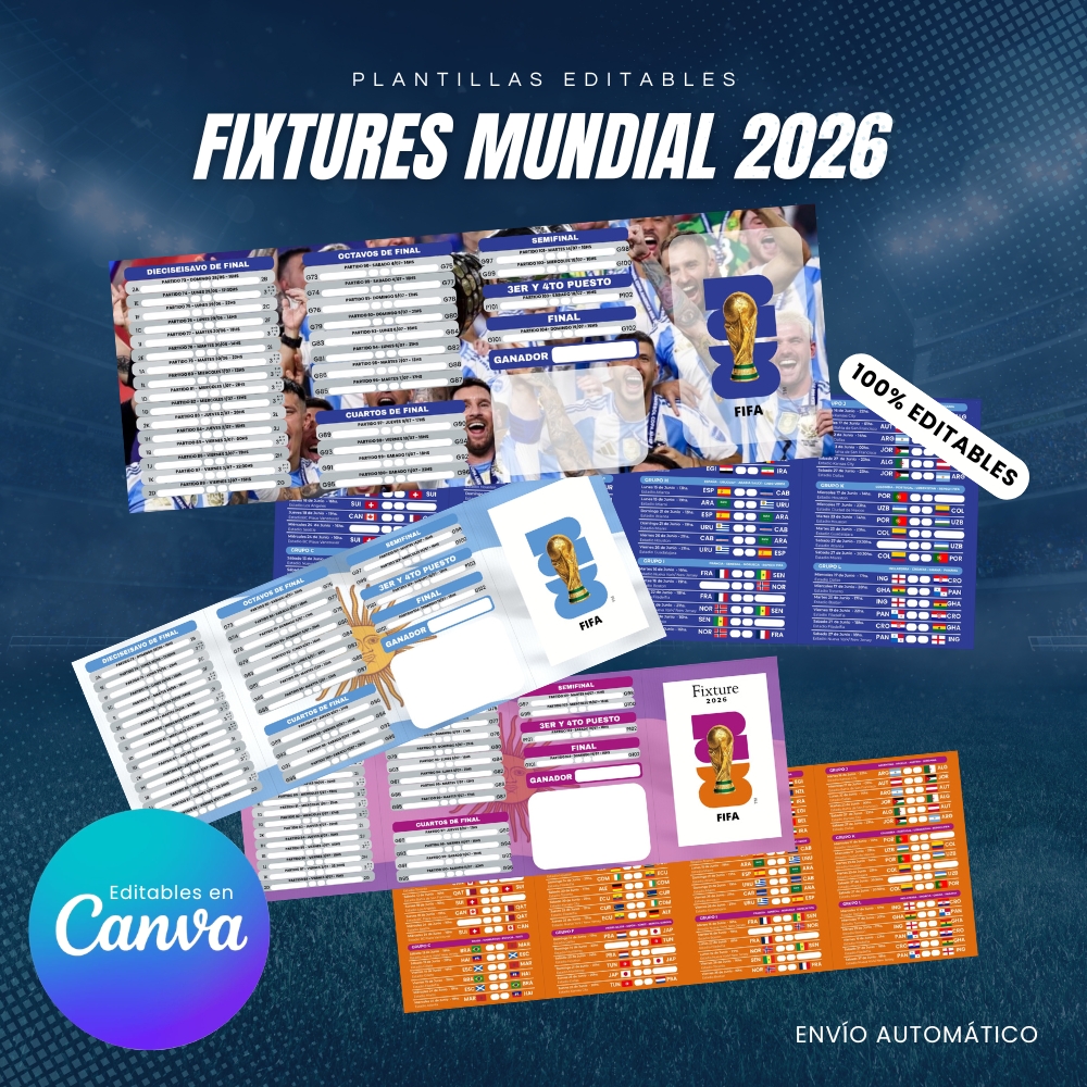 Fixture Mundial 2026 Editable en Canva + Descarga instantánea